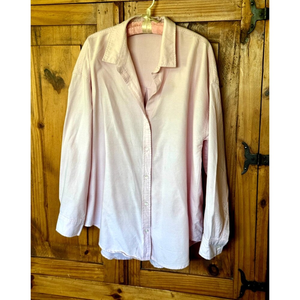 Beach Lunch Lounge Pink Cotton V-neck Button Front Shirt Size XL